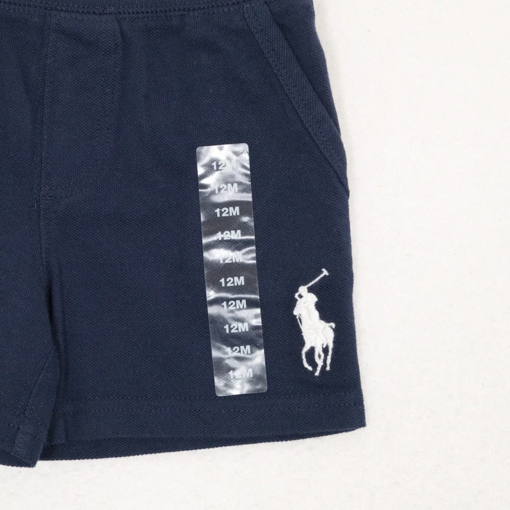 Ralph Lauren Shorts Knit Big Pony Logo Navy Cotton Kids Baby 12M NWT